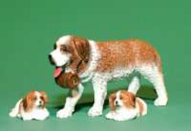 Prehm 500121 Swiss rescue dog St. Bernard with barrel and with two puppies. Metal, hand-painted