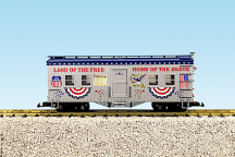 USA TRAINS R18304B Land of the Free Patriotic Bunk Car, Silver/Blue/Red