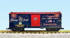 USA Trains R19149 - 4th of July Steel Boxcar, Dark Blue/Red - Glow in the Dark